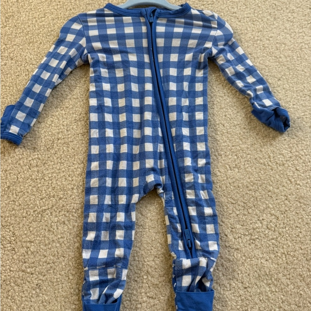 Posh Peanut - blue and White Checkered Kids One Piece